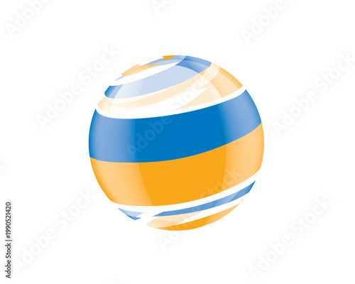Illustration of globe wrapped in Ukrainian flag patterns with subtle shadowing