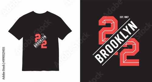Brooklyn 22 t-shirt graphic with est 1987 detail and diagonal text.