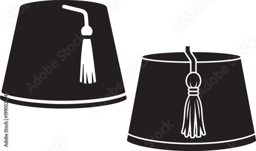 Two black fez hats with tassels a simple vector illustration