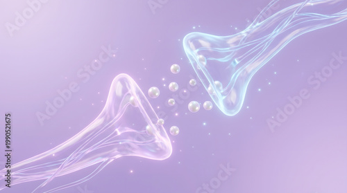 Tableau sur toile 3D Neural Synapse Terminal With White Neurotransmitter Sphere On Lavender Purple