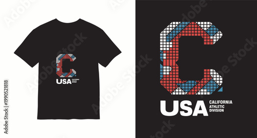 California athletic division usa graphic t-shirt design with letter c.