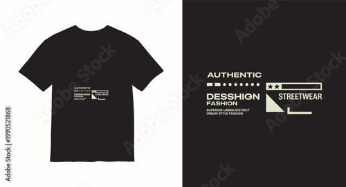 Authentic fashion streetwear graphic t-shirt design with text and symbols.