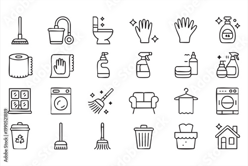Cleaning Icon Pack, Household, Hygiene, Waste, Laundry, Equipment Graphics