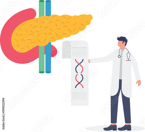 Specialist presenting pancreas genetic data on medical report