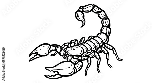 Scorpion Vector Illustration, Detailed Black and White Line Art Graphic for T-Shirt Design and Wildlife Mascot Logo