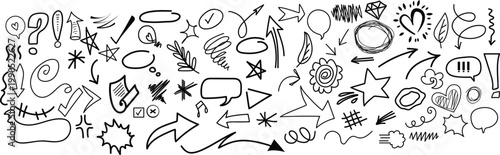 Hand drawn doodle set abstract shapes arrows and lines for creative projects