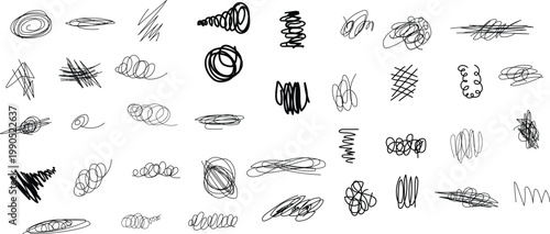 Hand drawn scribbles and abstract brush strokes black and white collection
