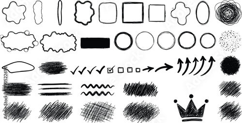 Hand drawn doodle collection abstract shapes textures and icons for creative projects
