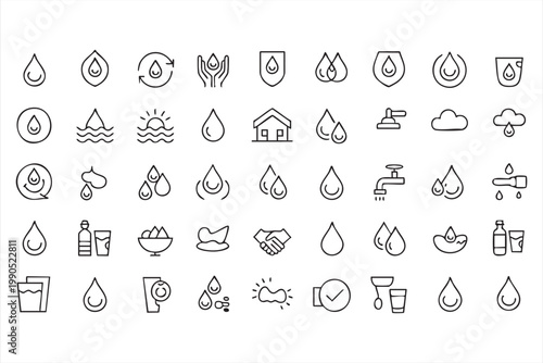 Water and Hydration Icons, Liquid, Drinking, Environment Collection