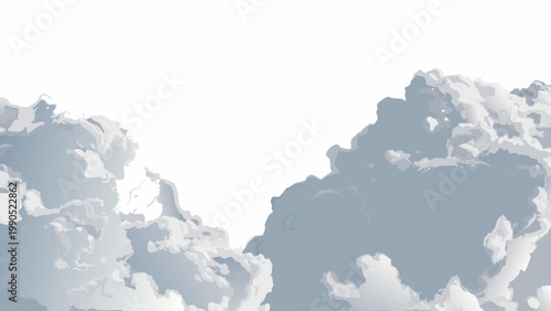 Abstract depiction of fluffy light blue and white clouds against a bright blank sky