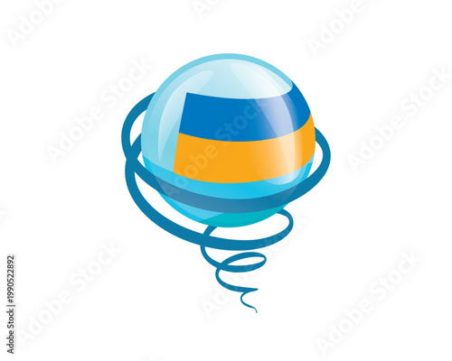 Stylish international icon showcasing Ukrainian flag within reflective globe design