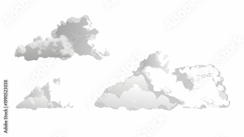 Stylized gray and white cloud formations against a plain white background
