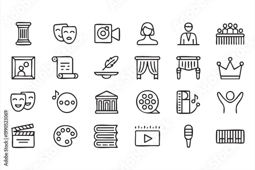 Entertainment and Culture Line Icons, Media, Performance, Art, Theater Set