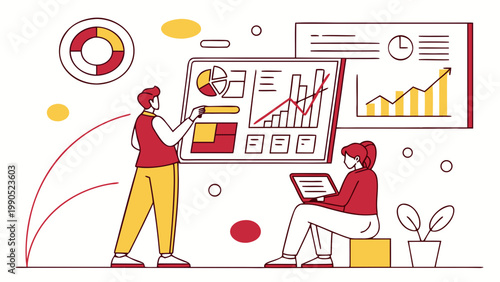 Data analysis and business growth illustration with charts and graphs
