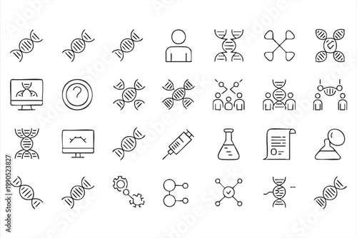 DNA and Biotechnology Icons, Genetics, Laboratory, Medical Science Collection