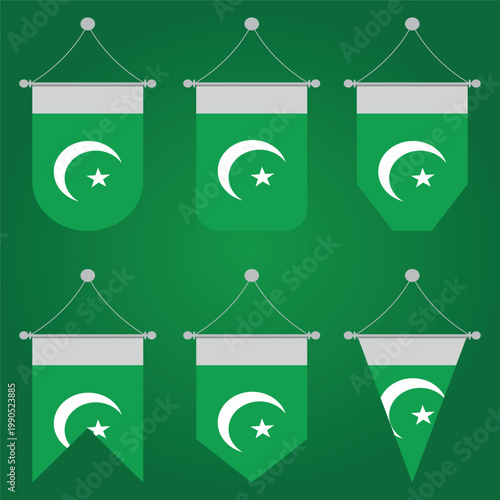 pakistan flag in different style illustration vector design on green gradients backgound