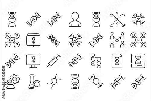Genetics Icon Pack, DNA, Genome, Bioengineering, Medical Research Graphics
