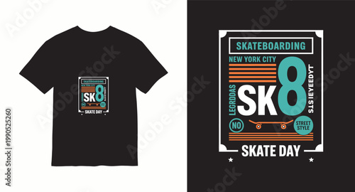 Skateboarding new york city street style t shirt graphic design with text.