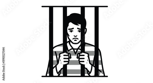 Sad man behind bars a striking illustrative design on transparent background silhouette