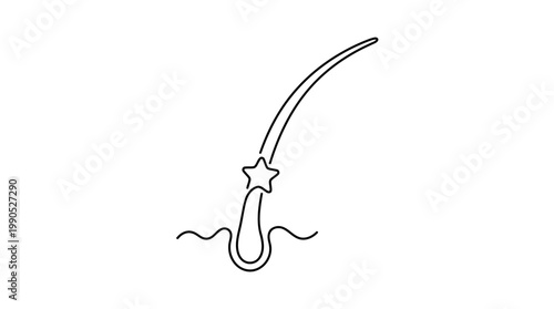 Single Continuous Line Drawing of Hair Root with Tiny Star Minimalist Vector Art