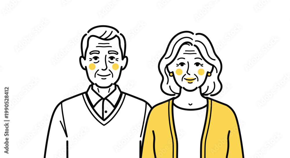 Fototapeta premium Smiling elderly couple standing together as a happy vector illustration design on white background