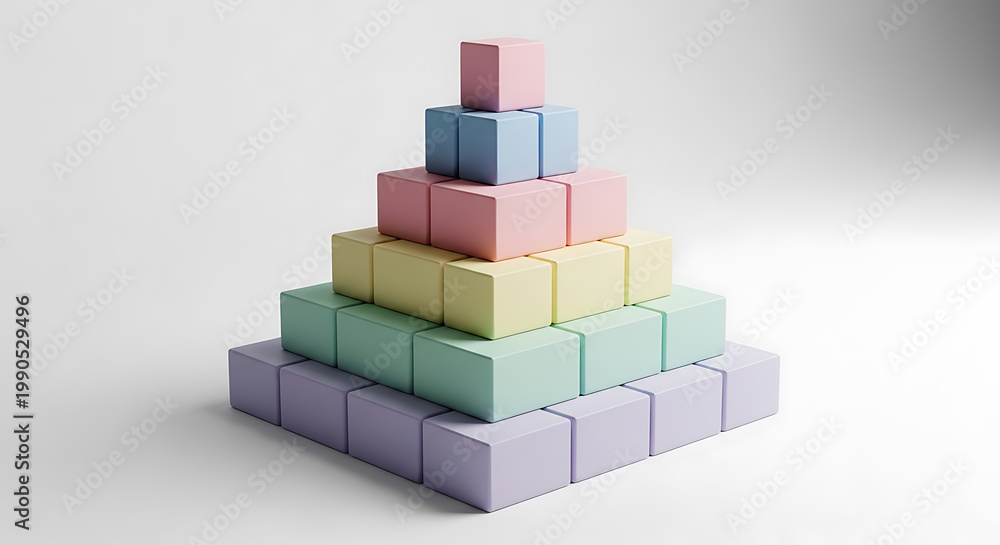 Fototapeta premium Colorful stacked cubes forming a pyramid structure on transparent background high quality