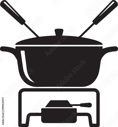 Fondue pot with burner and dipping forks chocolate dishware gathering celebration appetizer restaurant