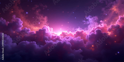 Crowds of people dancing under a bright night sky filled with fireworks and a cosmic nebula of blue stars and abstract galaxy light over the city