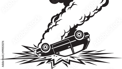 Car explosion illustration with explosion accident transport collision disaster emergency destruction