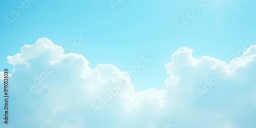 A beautiful blue sky with fluffy white cumulus clouds creates a bright summer cloudscape on a clear day in nature