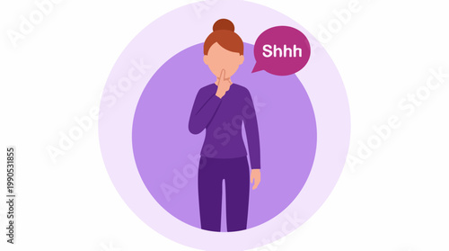 Bilde på lerret Woman signaling for silence with finger on lips and 'Shhh' speech bubble