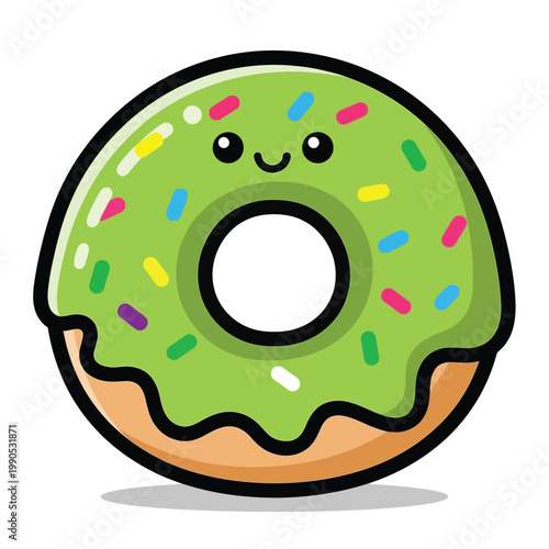 Cartoon green donut, sweet treat illustration, colorful dessert, sugary food icon