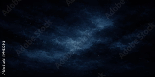 A dramatic dark blue cloudscape background features a stormy texture of black and white clouds under a moody night sky, blending abstract nature with the atmospheric light of a coming rain storm