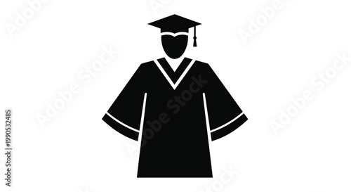 A black silhouette of a graduating student with cap and gown on transparent background