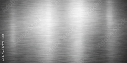 A shiny brushed metal texture features a polished stainless steel plate surface with a grey industrial pattern on a metallic silver aluminum backdrop material