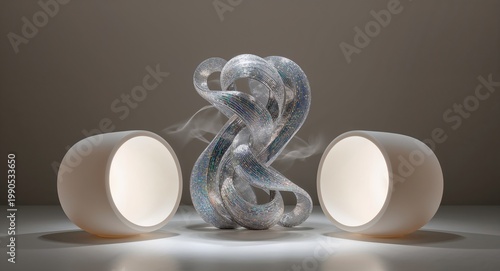 Abstract Futuristic Neural Network Structure with Glowing Cylinders. Artificial Intelligence and Data Complexity Concept