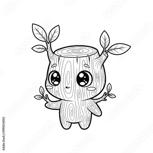Cute tree stump character, cartoon woodland creature, smiling plant, vector illustration