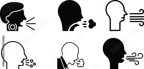 Coughing icon set. Breathing difficulties sign. Respiration problems symbol. vector illustration