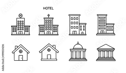 Public building vector icon set hotel apartment house government illustration