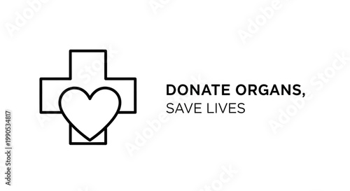 Organ donation concept icon with medical cross and heart symbol.