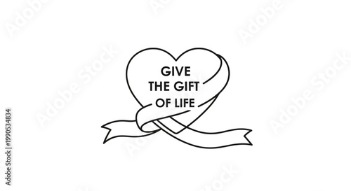 Minimalist heart shaped ribbon line art with give the gift of life text.