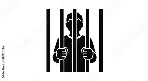 A person behind bars a stark visual representation on transparent background silhouette