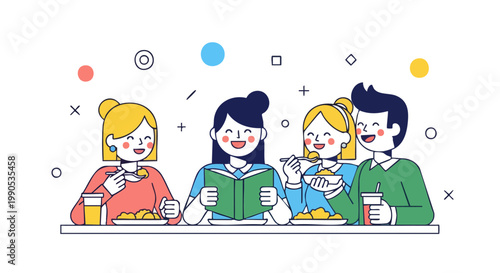 Happy Students Having Lunch Together in School Cafeteria