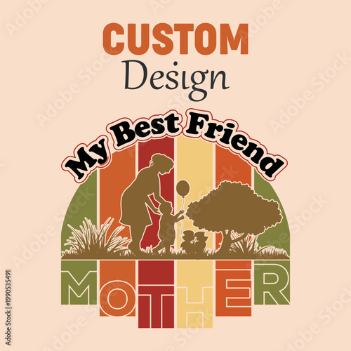 Vintage T-Shirt Design Retro Mom Silhouette Mothers Day Gift Graphic.