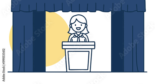 Student Giving a Public Speech on Stage at a Lectern