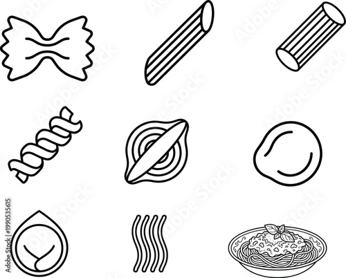 Variety of pasta shapes a culinary illustration of italian cuisine's diverse noodle forms for gastronomic delight