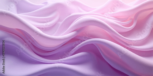 A luxury abstract wallpaper design featuring soft flowing waves of smooth pink and purple silk fabric with a light satin texture and elegant curves for a decorative textile backdrop