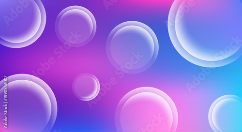 Abstract purple and blue gradient background with 3D translucent spheres
