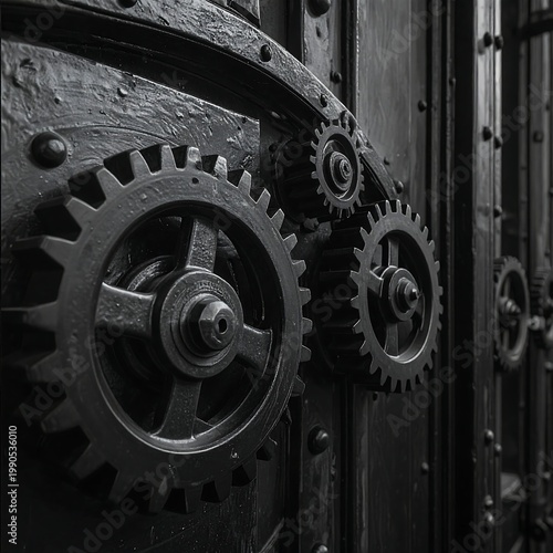 Close-up of industrial gears and machinery