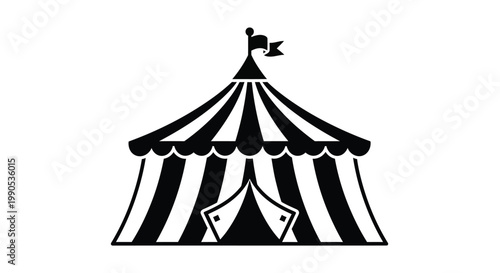 Black and white circus tent illustration on transparent background silhouette